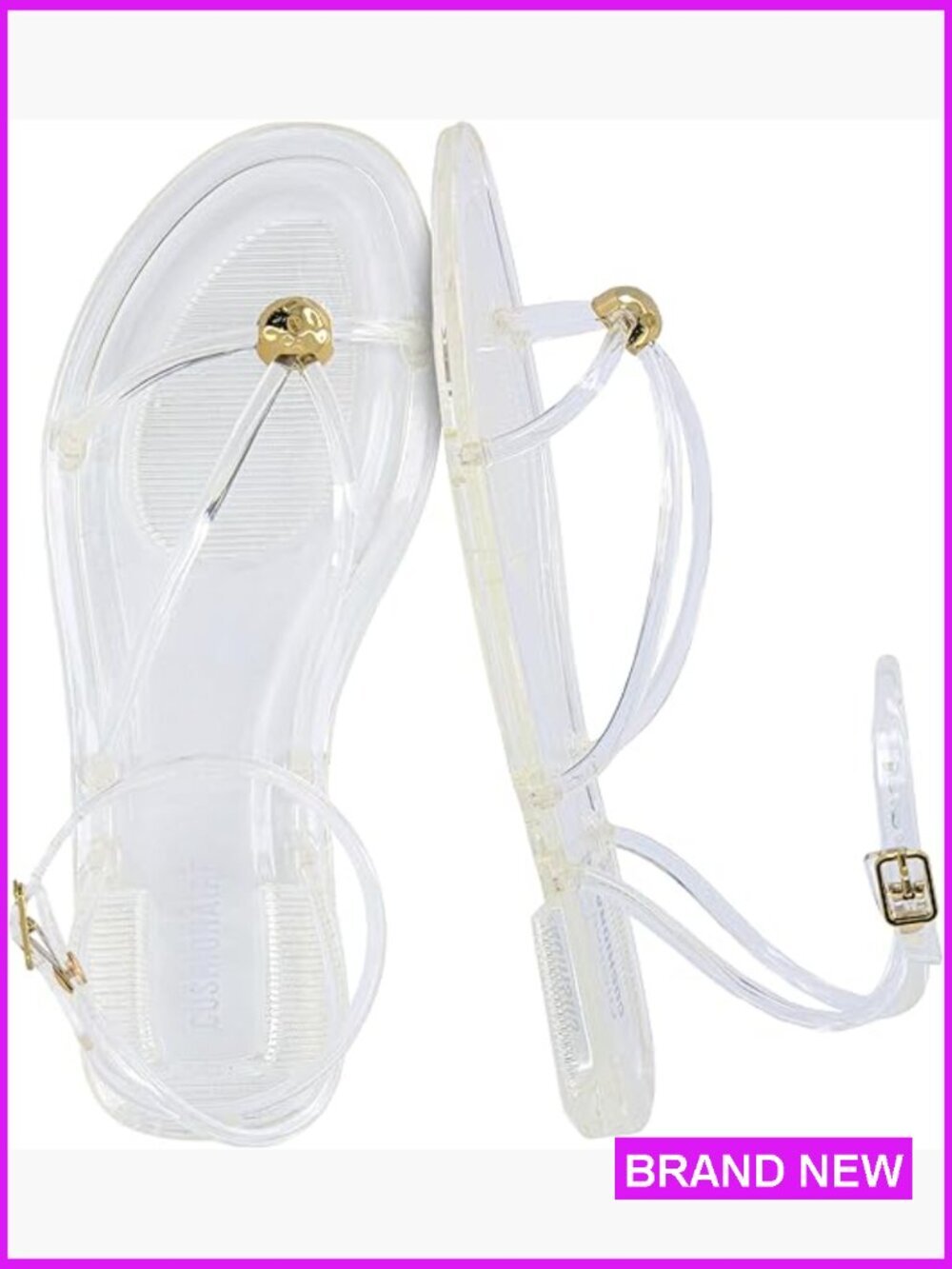 Strappy Jelly Sandals Clear Adjustable Ankle Strap Flat Summer Beach Slide